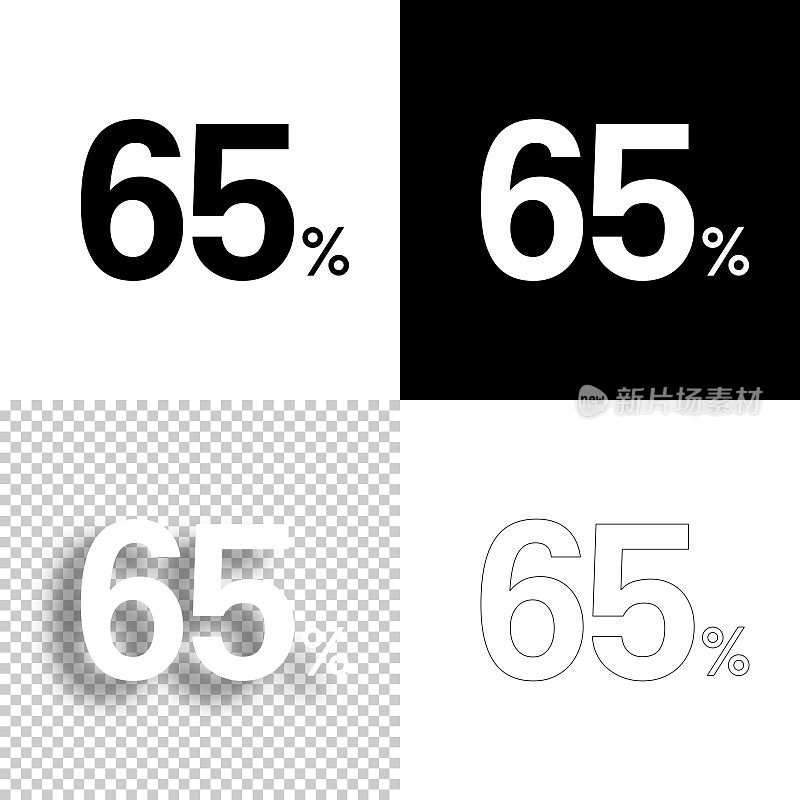 65% - 65%。图标设计。空白，白色和黑色背景-线图标